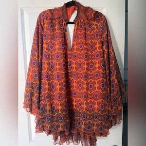Free People Orange and Purple Boho Tunic Top